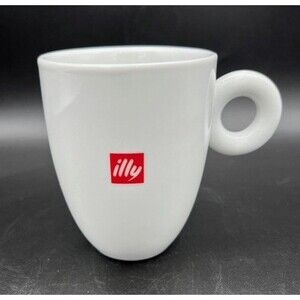 Illy Mug White Ceramic Espresso Coffee Cup Round Ring Handle 8 fl oz